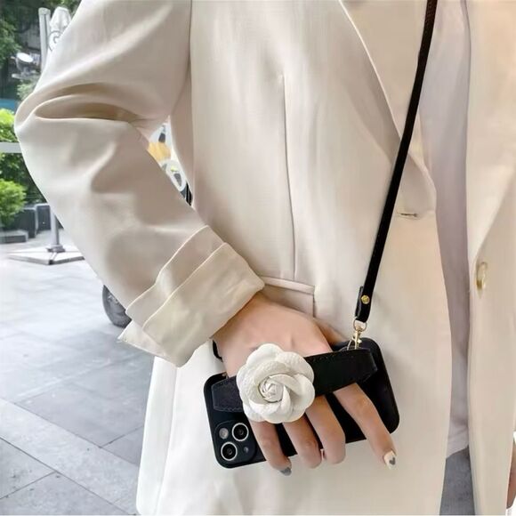 White Camellia Crossbody Case for iPhone 15 Pro Max - Picture 3 of 8